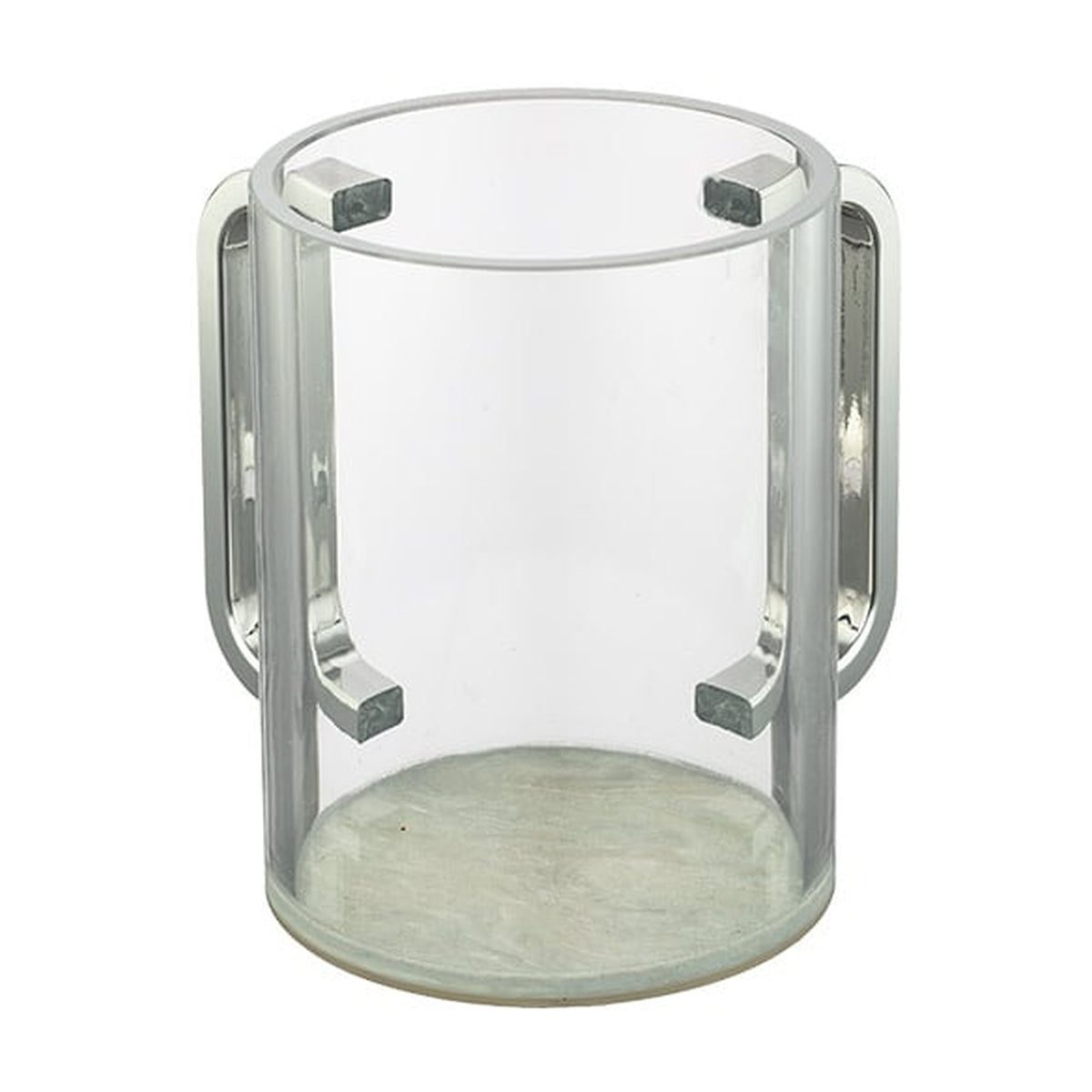 Clear Modern Washing Cup with White Marble Base and Silver Handles