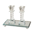 Crystal Shabbat Candlesticks - 11.5 Cm With  Tray 18x10 Cm