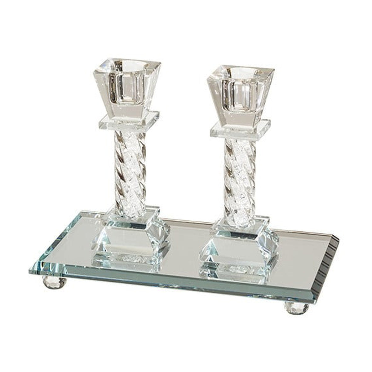 Crystal Shabbat Candlesticks - 11.5 Cm With  Tray 18x10 Cm