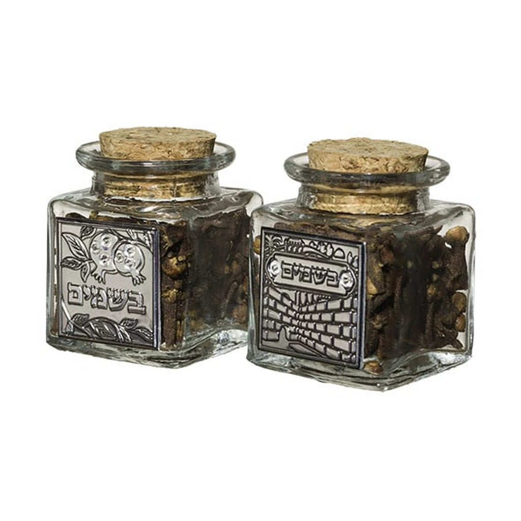 Besamim, Glass Jar with Metallic Plaque, Assorted