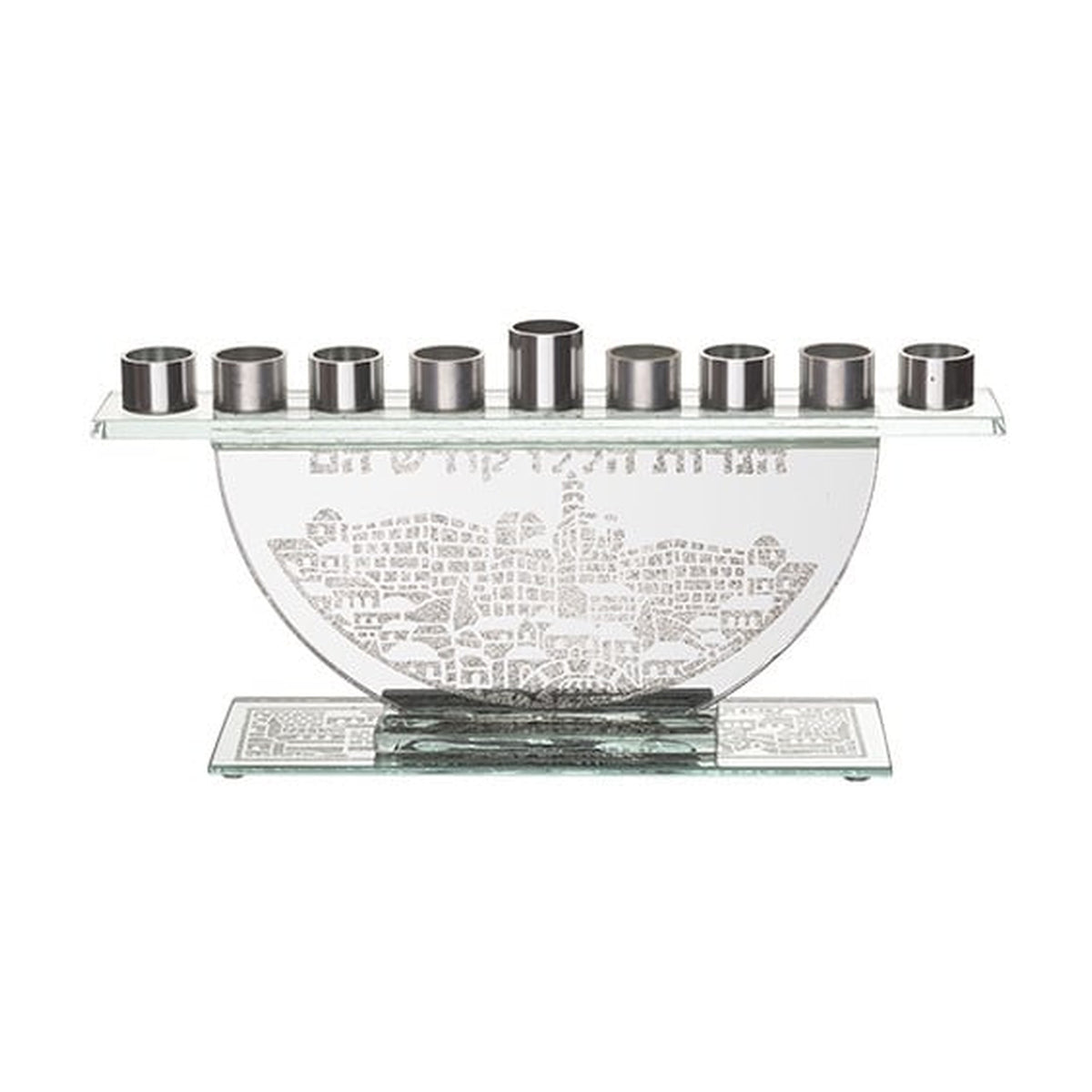 Glass Menorah with Laser-Etched Design
