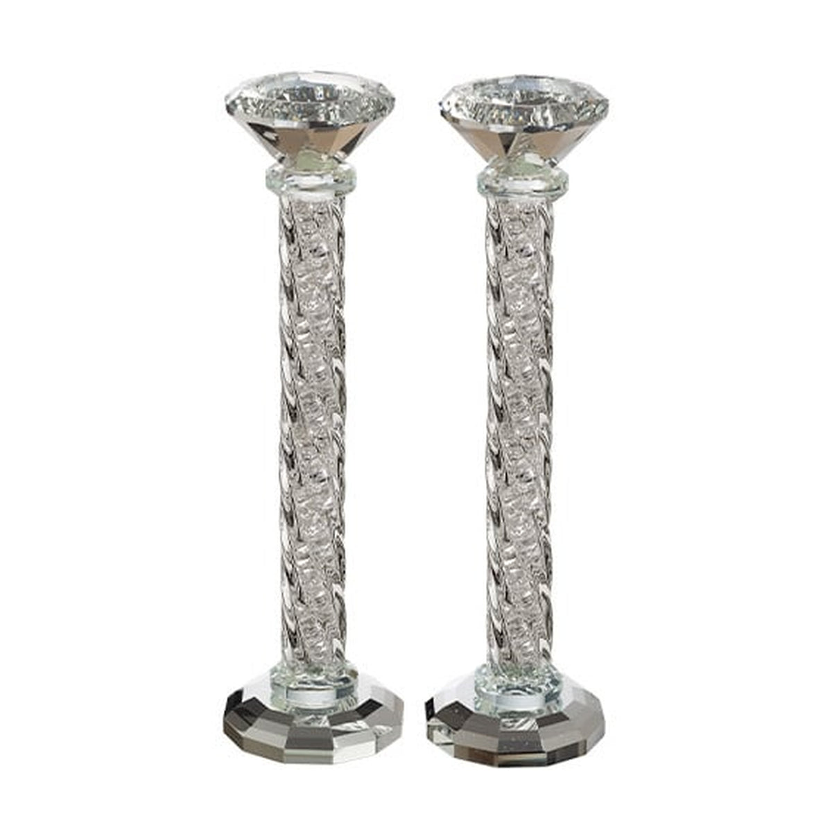 Tall Crystal Candlesticks 25.5 cm with Stones