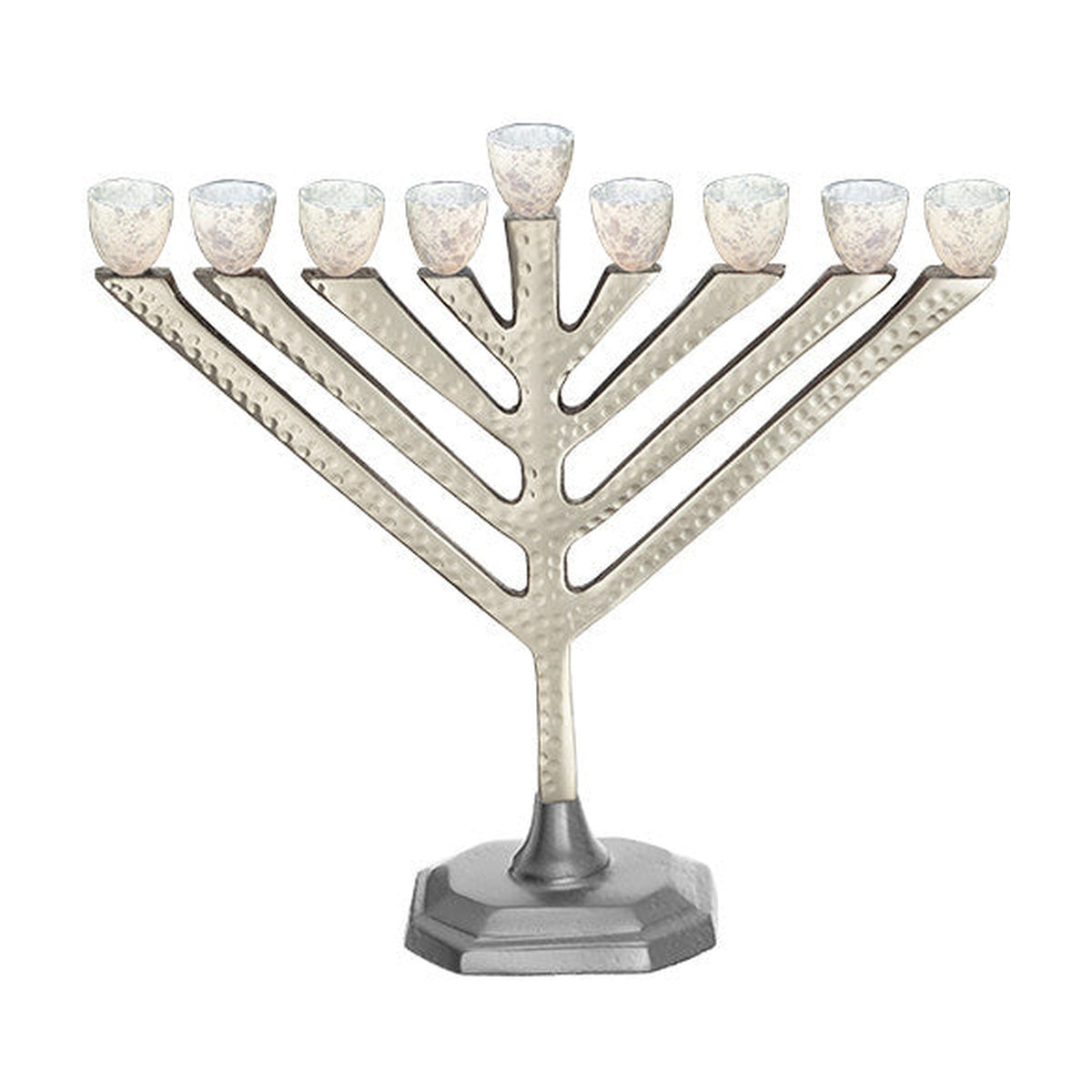 Menorah, Aluminum with Mother-of-Pearl Cups