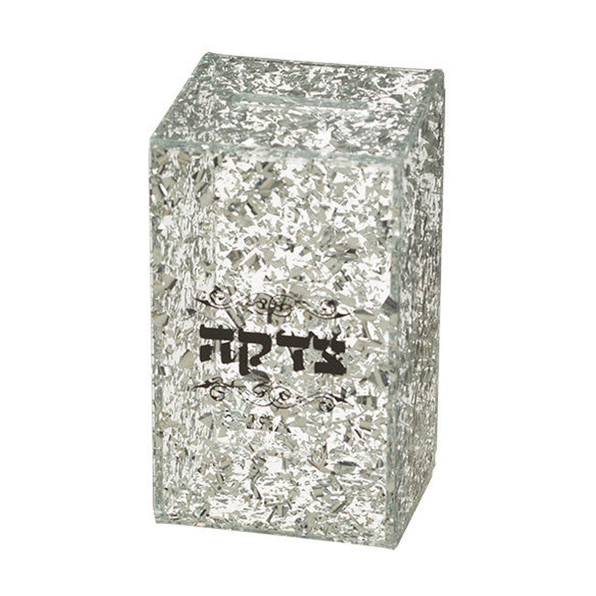 Lucite Tzedakah Box with Silver Glitter