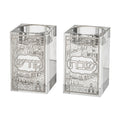 Candlesticks, Crystal with Metallic Plaque Decoration