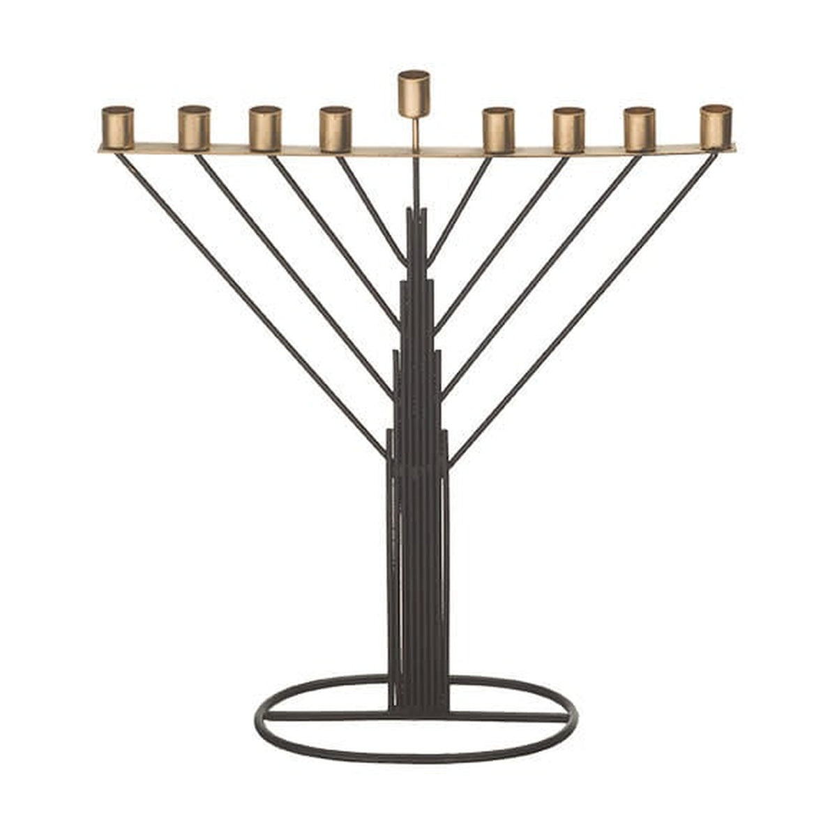 Tin Menorah for Candles, Two-Tone Black/Gold