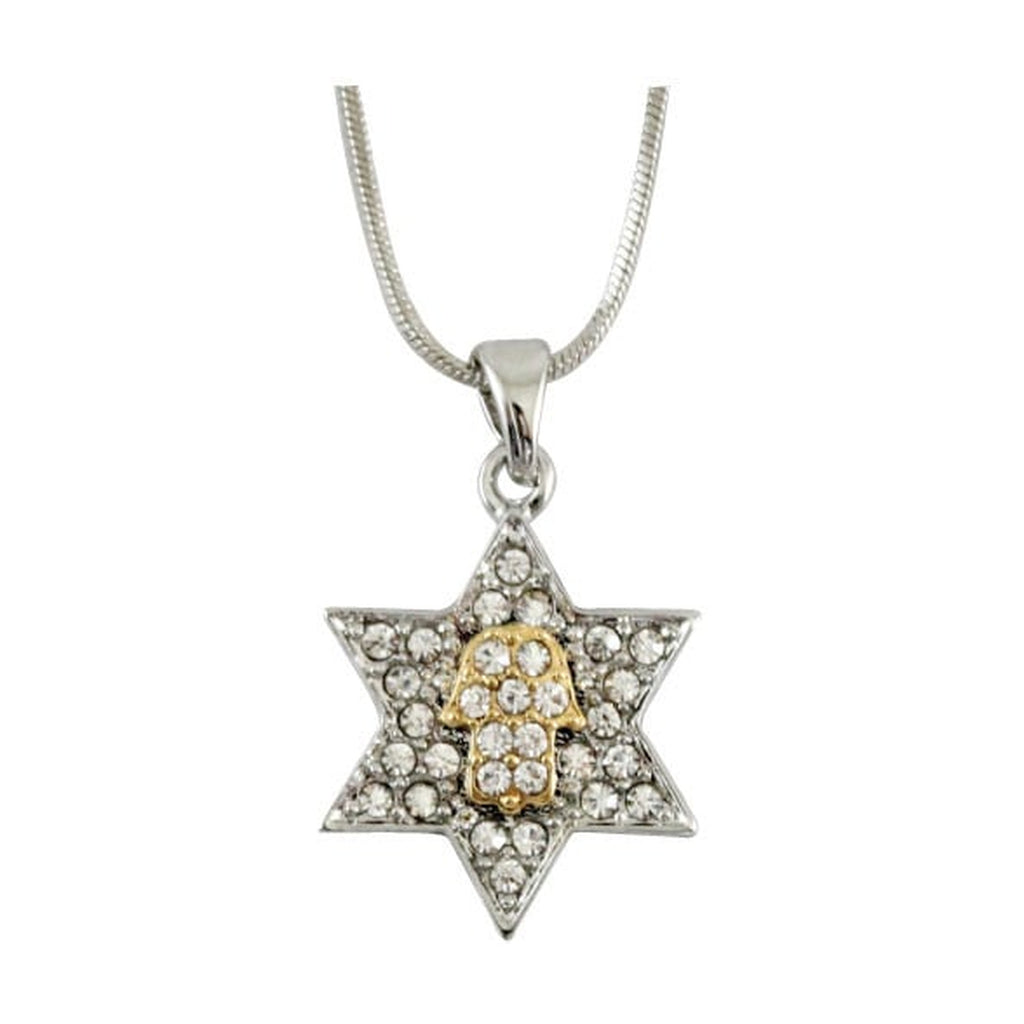 Necklace, Magen David with Hamsa and Crystals