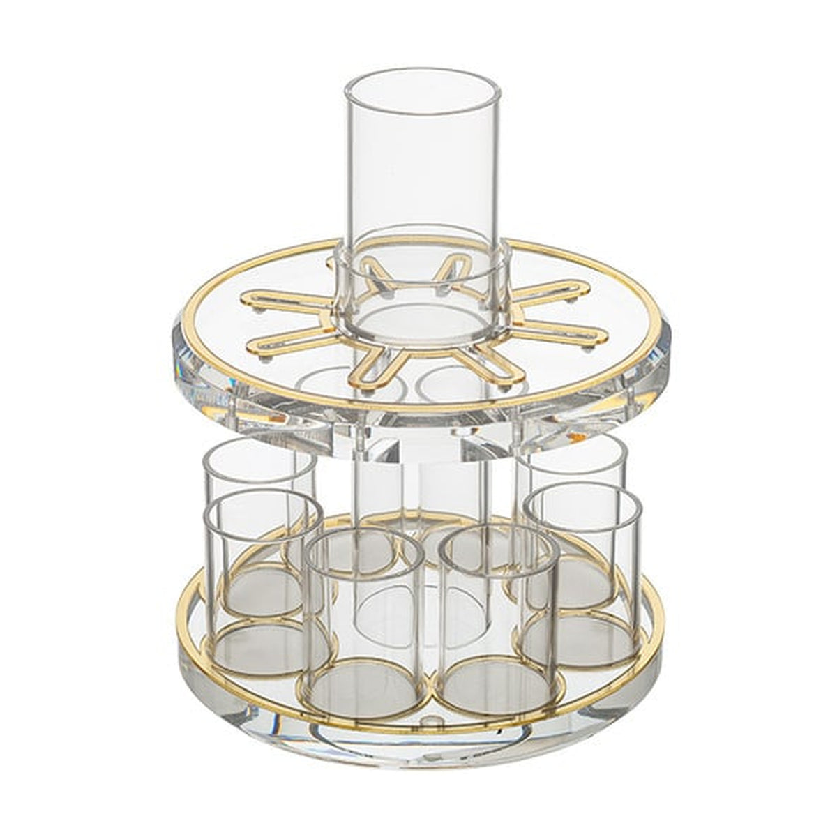 Modern Clear with Gold Lucite Kiddush Fountain Set with 8 cups