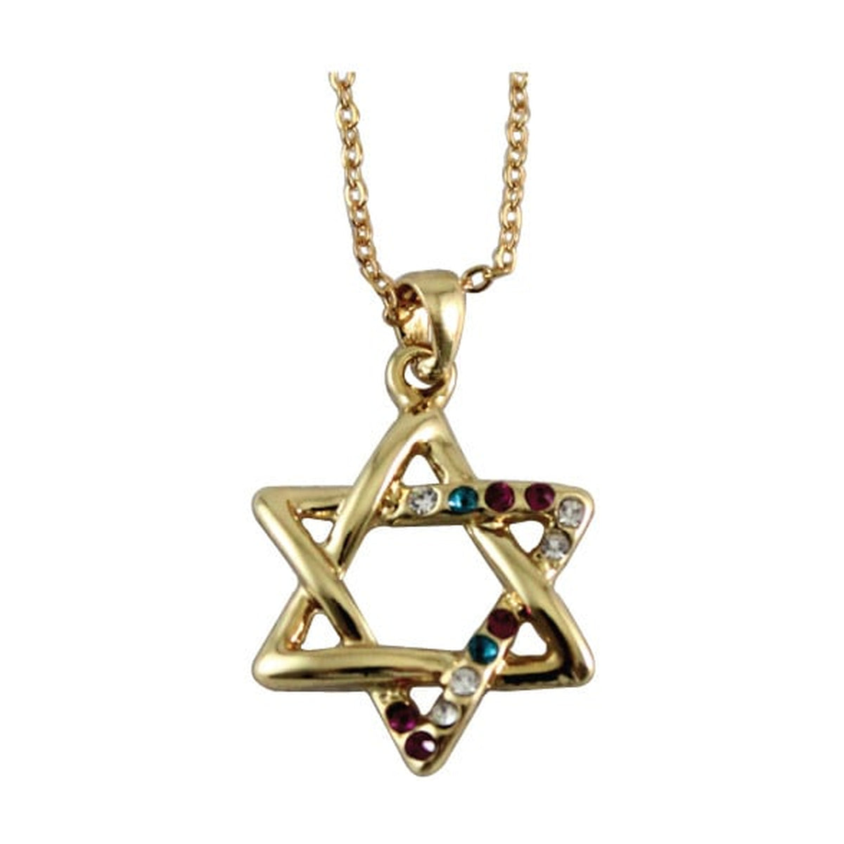 Necklace, 3D Magen David with Multicolour Crystals