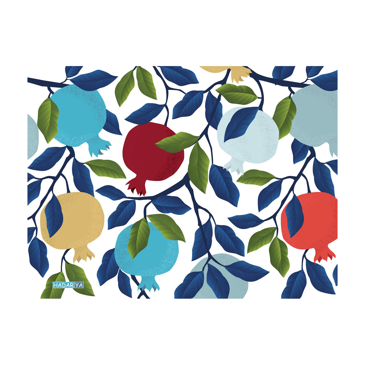 Challah Tray, Tempered Glass - Multicolour Pomegranates Design