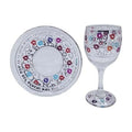 Glass Stemmed Hand-Decorated Kiddush Cup with Tray