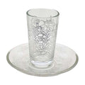 Glass Stemless Kiddush Cup with Tray, Jerusalem Design in Silver
