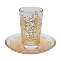 Glass Stemless Kiddush Cup with Tray, Jerusalem Design in Gold