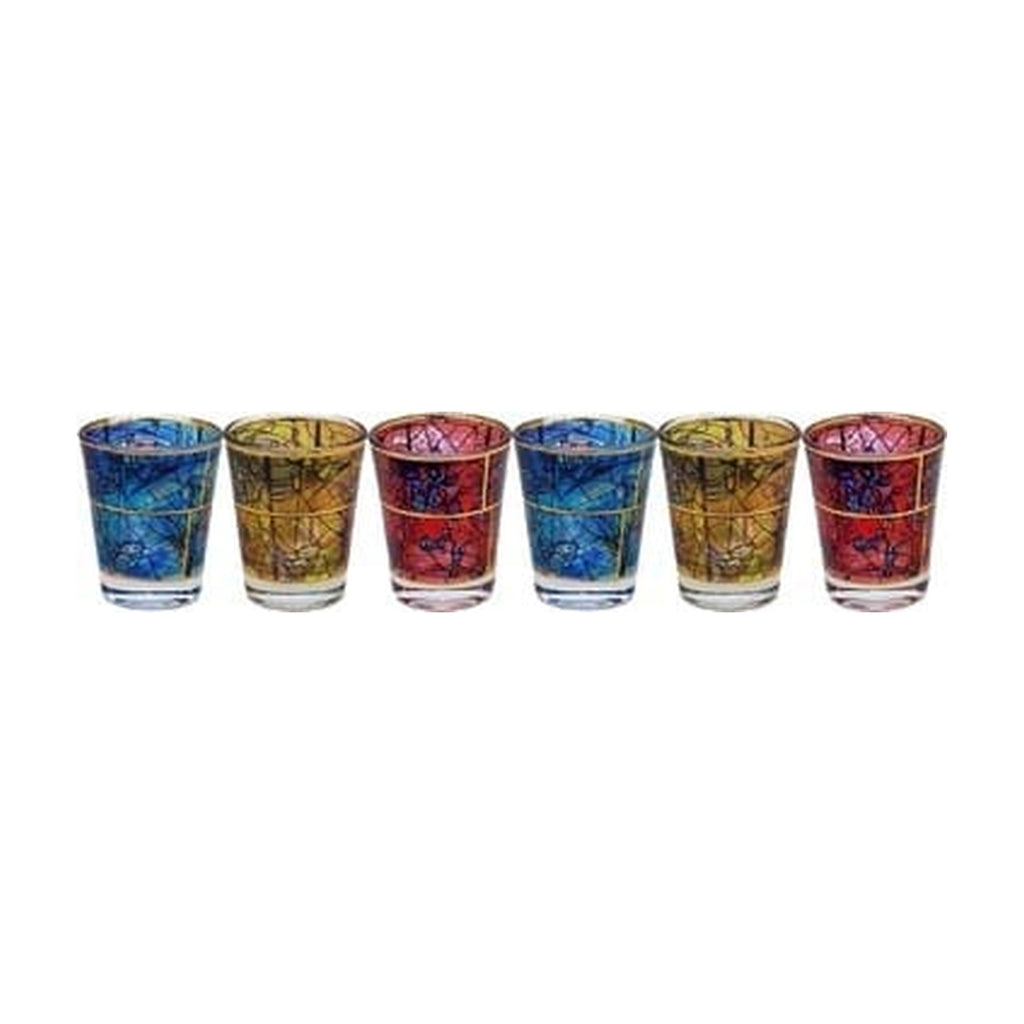 Set of 6 Mini Kiddush ''Shot'' Glasses, Chagall Windows Design