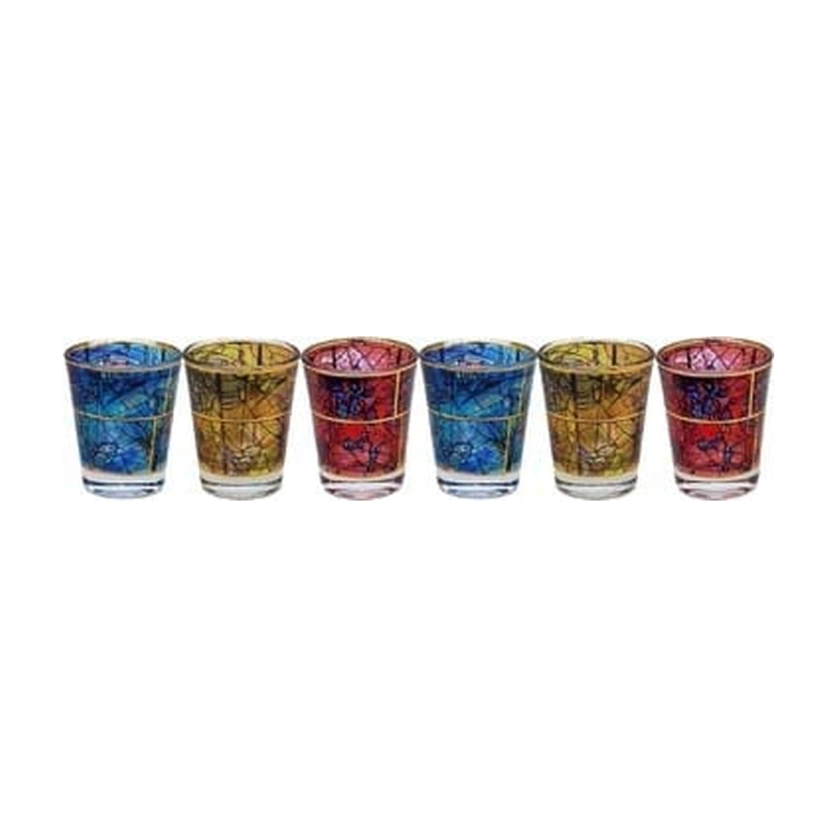 Set of 6 Mini Kiddush ''Shot'' Glasses, Chagall Windows Design