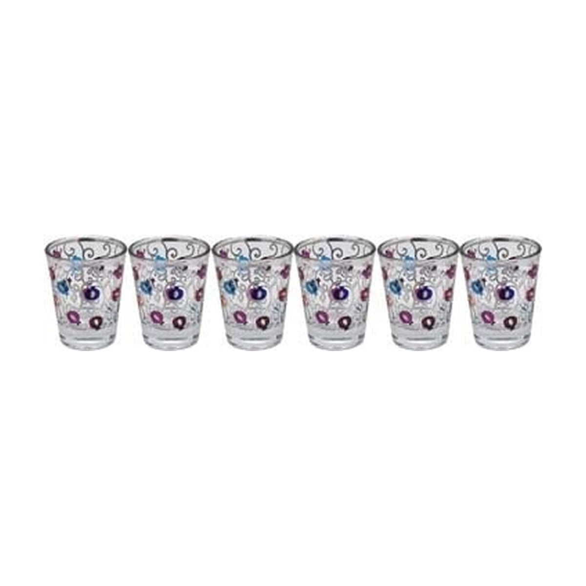 Set of 6 Mini Kiddush ''Shot'' Glasses, Purple Pomegranate Design