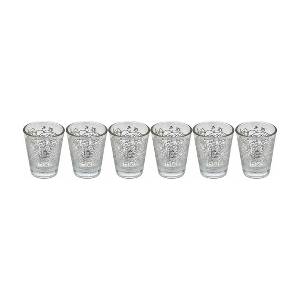Kiddush Cup Set, Glass, 6pcs - Jerusalem Design