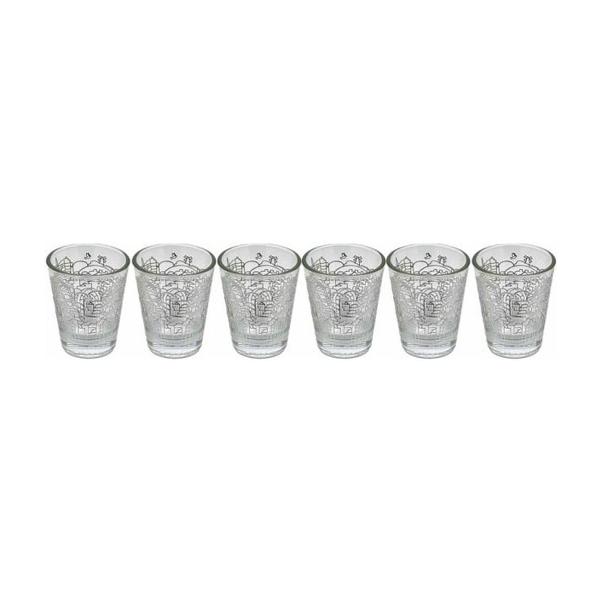 Kiddush Cup Set, Glass, 6pcs - Jerusalem Design