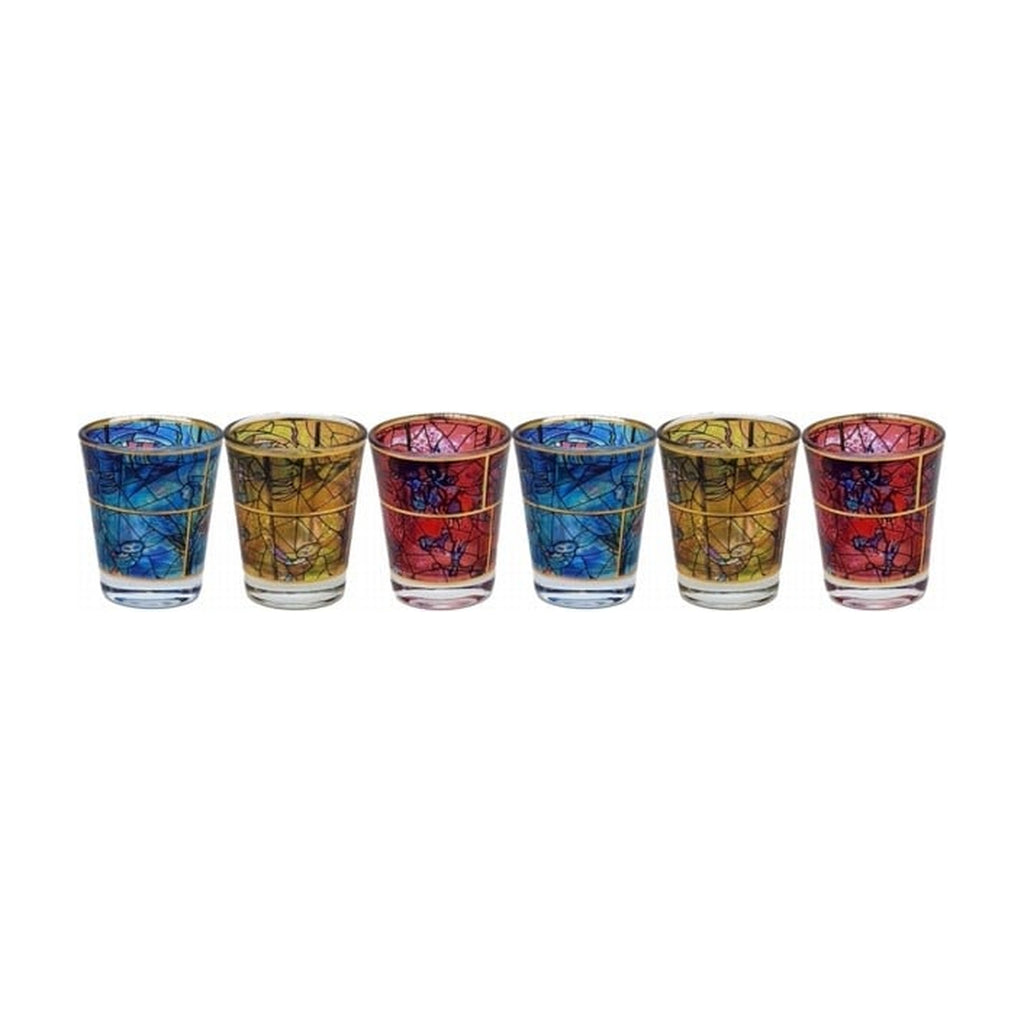 Kiddush Cup Set, Glass, 6pcs - Chagall Design
