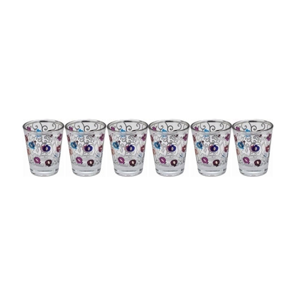 Kiddush Cup Set, Glass, 6pcs - Pomegranate Design