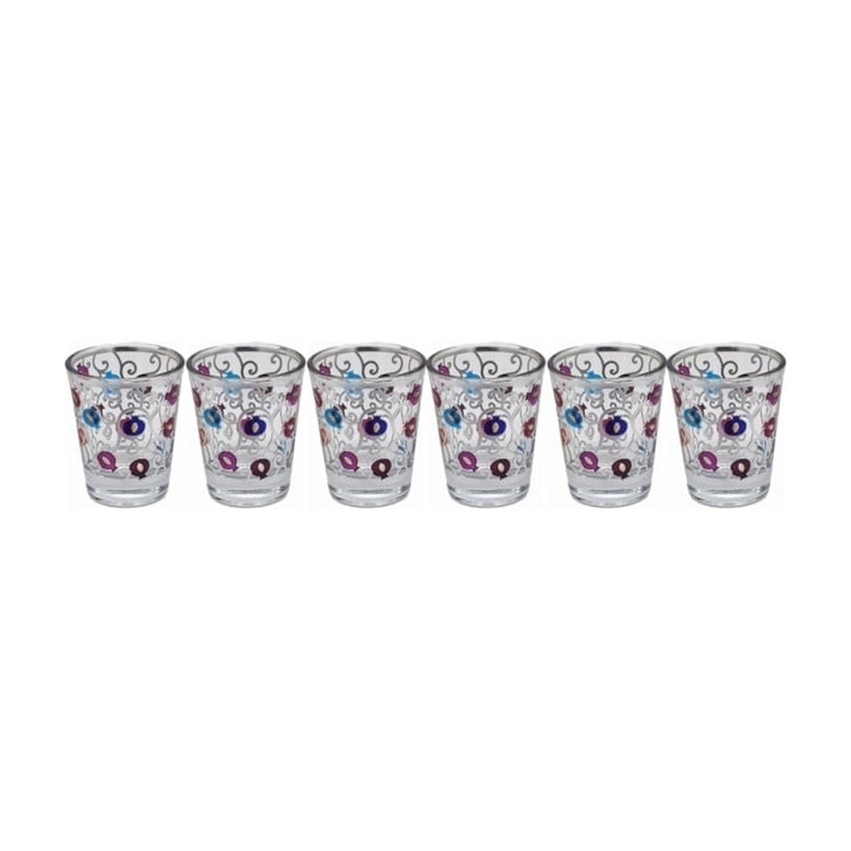 Kiddush Cup Set, Glass, 6pcs - Pomegranate Design