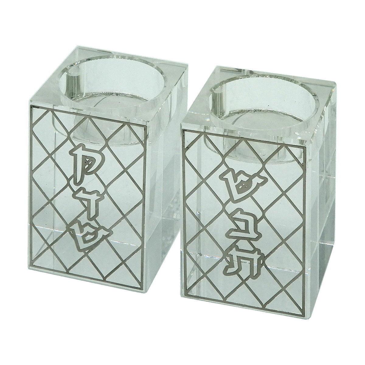 Crystal  Candlesticks, Silver-Coloured Filligree Design