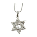 Pendant, Magen David with Chai, Rhodium Plated