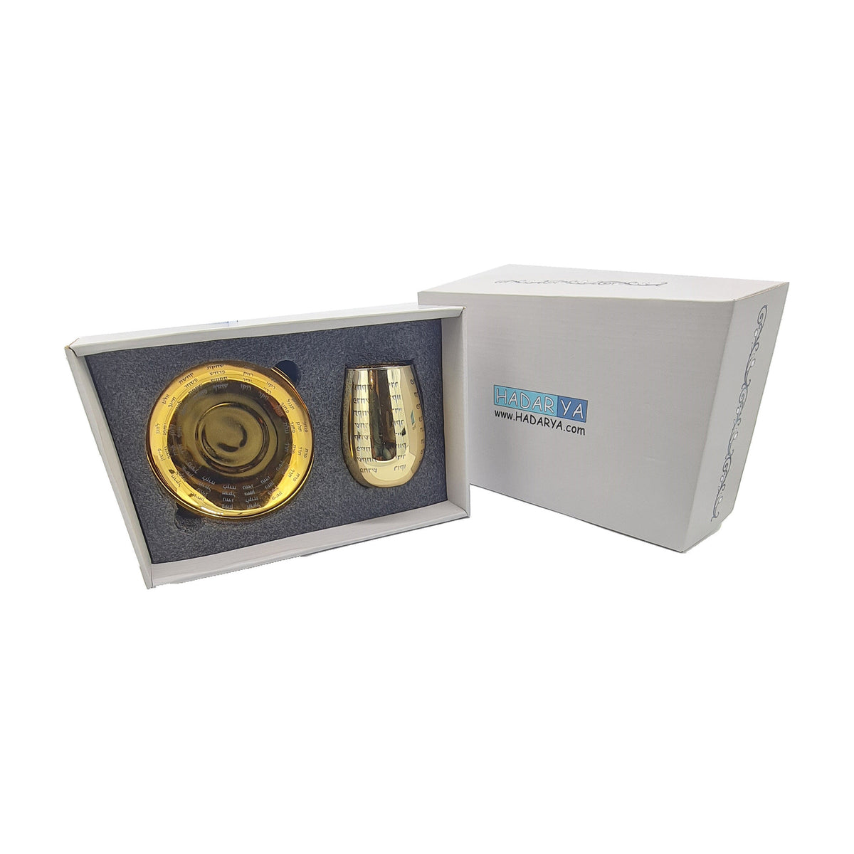 Crystal Kiddush Cup with Tray - Gold Overlay, Rivers of Eden