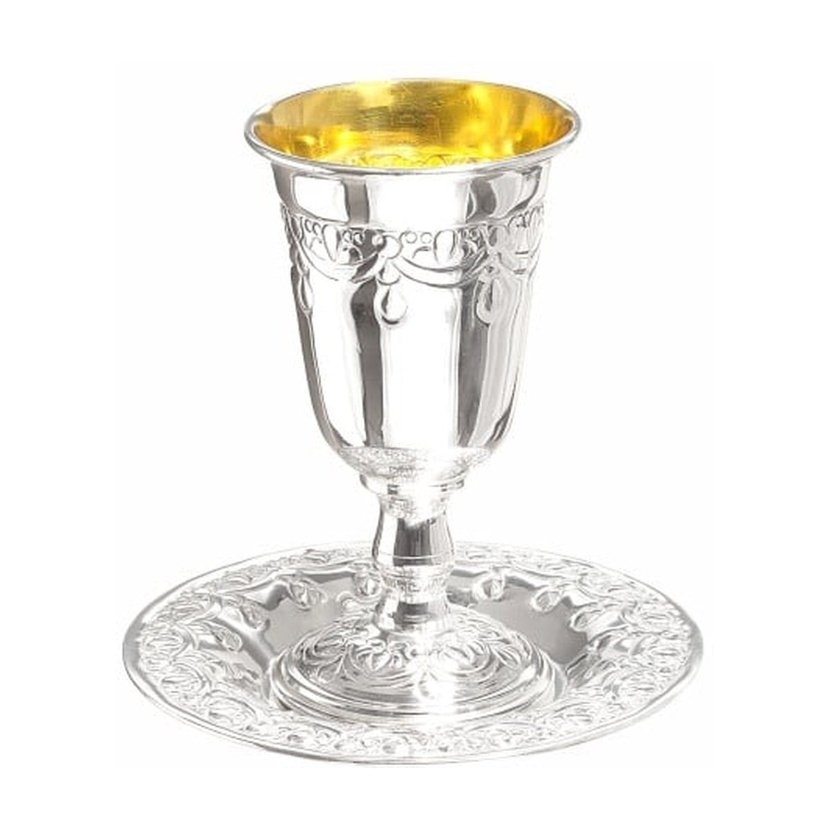 Kiddush Cup Set, Stemmed, Silver Finish