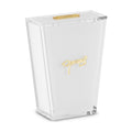 Tzedakah Box, White Acrylic with Gold Trim