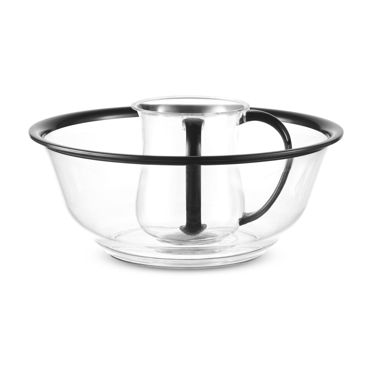 Acrylic Washing Cup Set with Matching Bowl, Clear with Black Rim