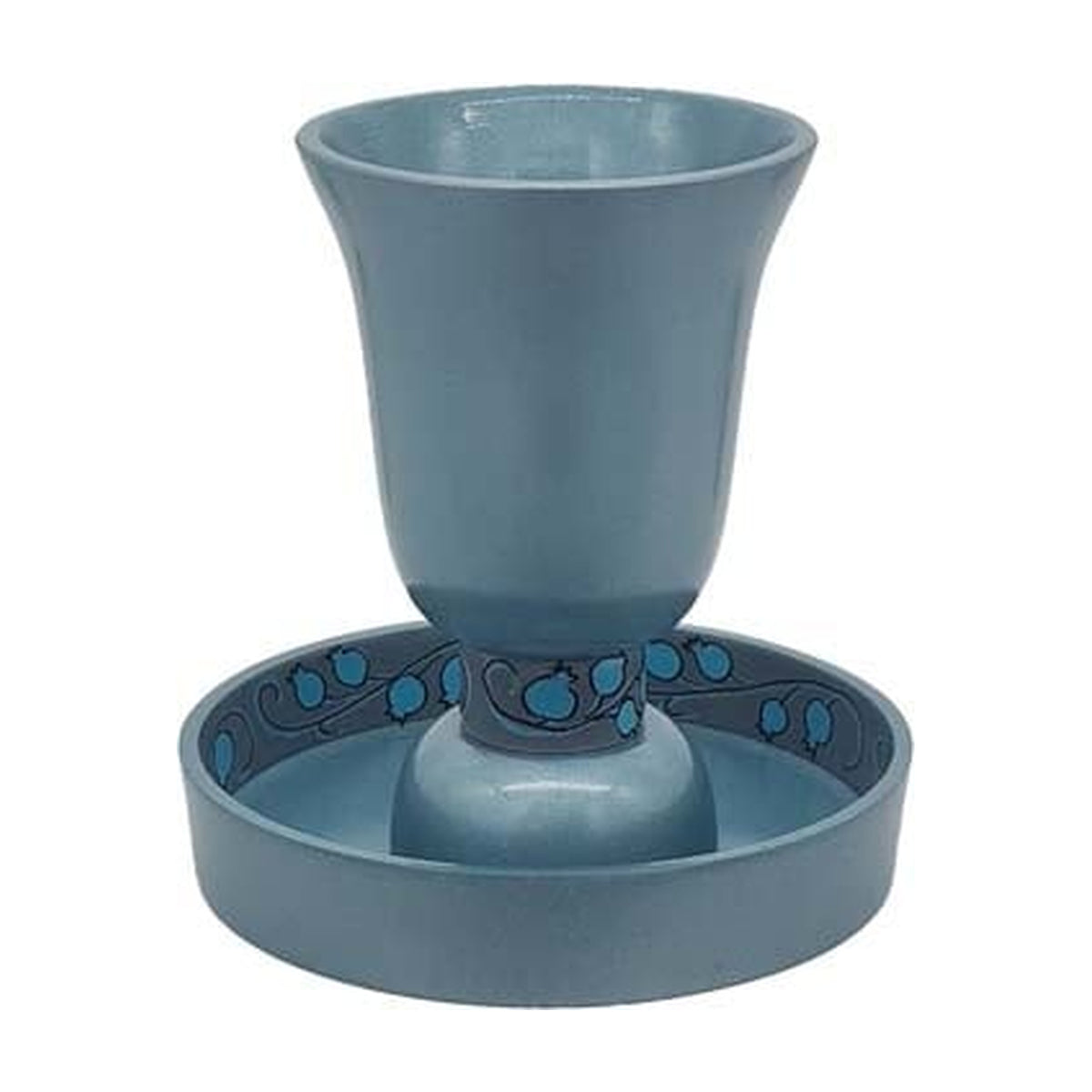 Anodized Stemless Kiddush Cup with Tray, Pomegranate Design, Blue