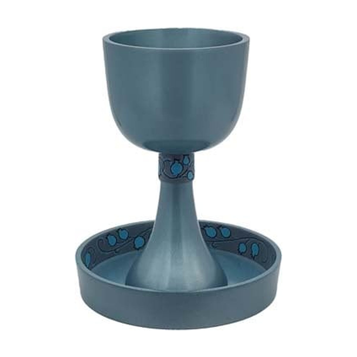 Anodized Stemmed Kiddush Cup with Tray, Pomegranate Design, Blue