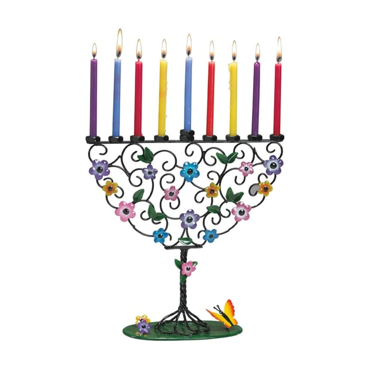 Flowering Tree Hand-Crafted Metal Menorah