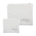 Leatherette Tallit and Tefillin Bag Set, White and Silver