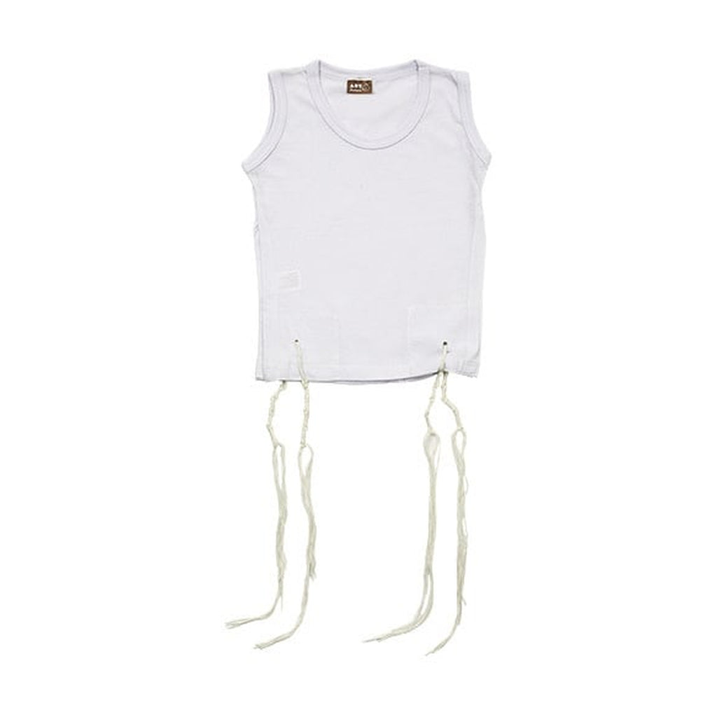 100% Cotton Undershirt-Style Arbah Kanfot (Tzitzit) with Ashkenazi Thin Gauge Machine Made Tzitzit Strings Kids Sizes