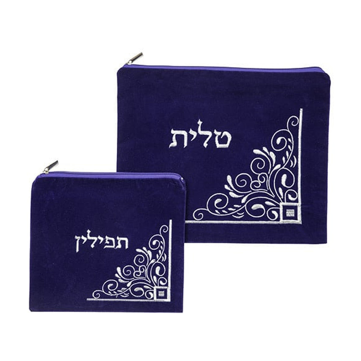 Velvet Tallit and Tefillin Bag Set, Light Blue