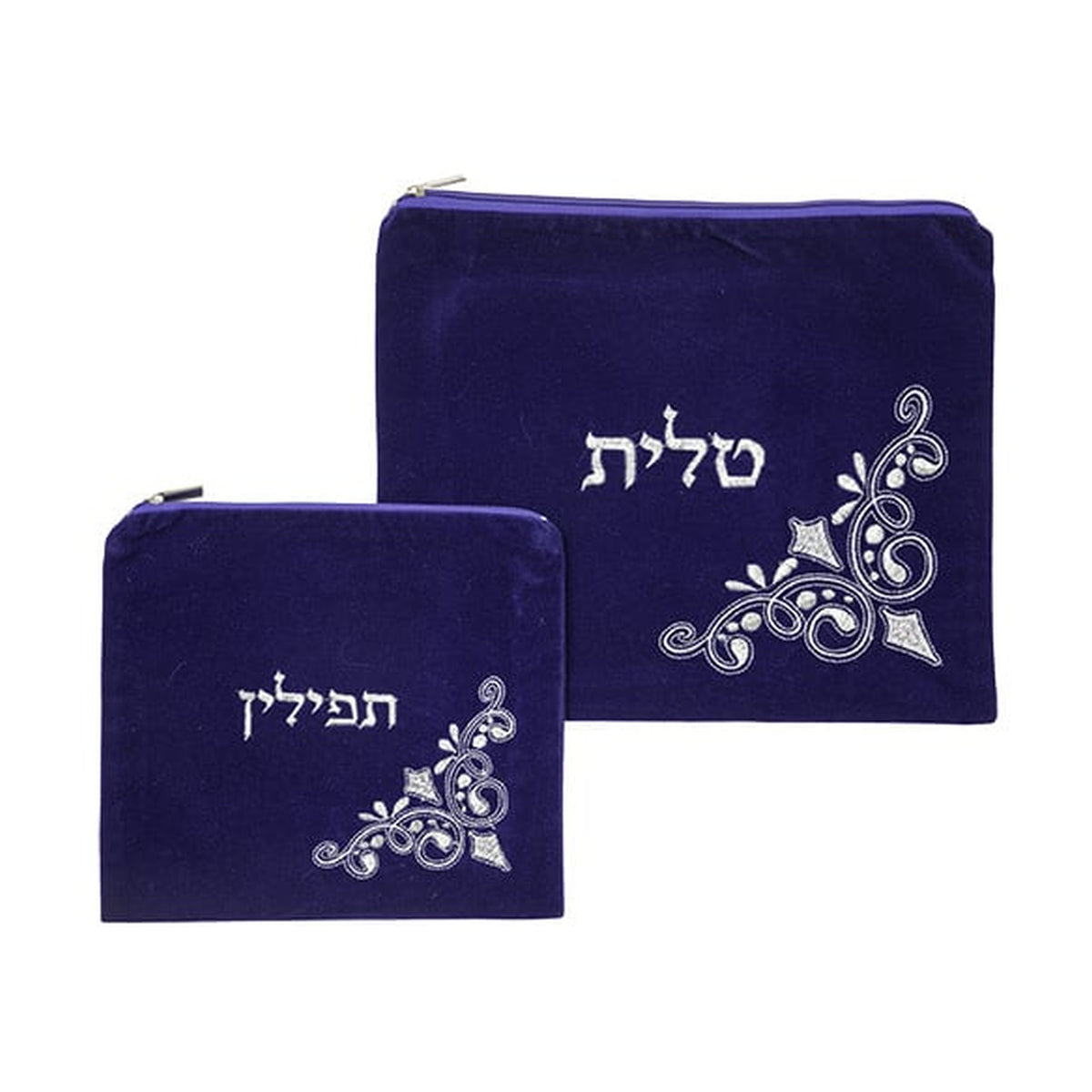 Velvet Tallit and Tefillin Bag Set, Light Blue