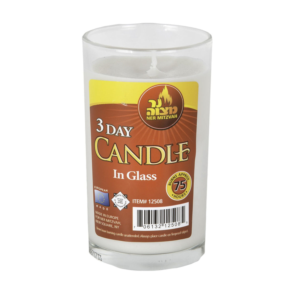 3-Day Yom Tov Candle in Glass Cup