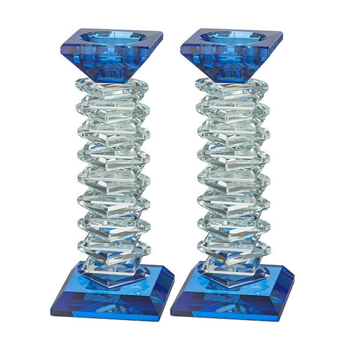 Blue Crystal Shabbat Candlesticks 17.5 cm