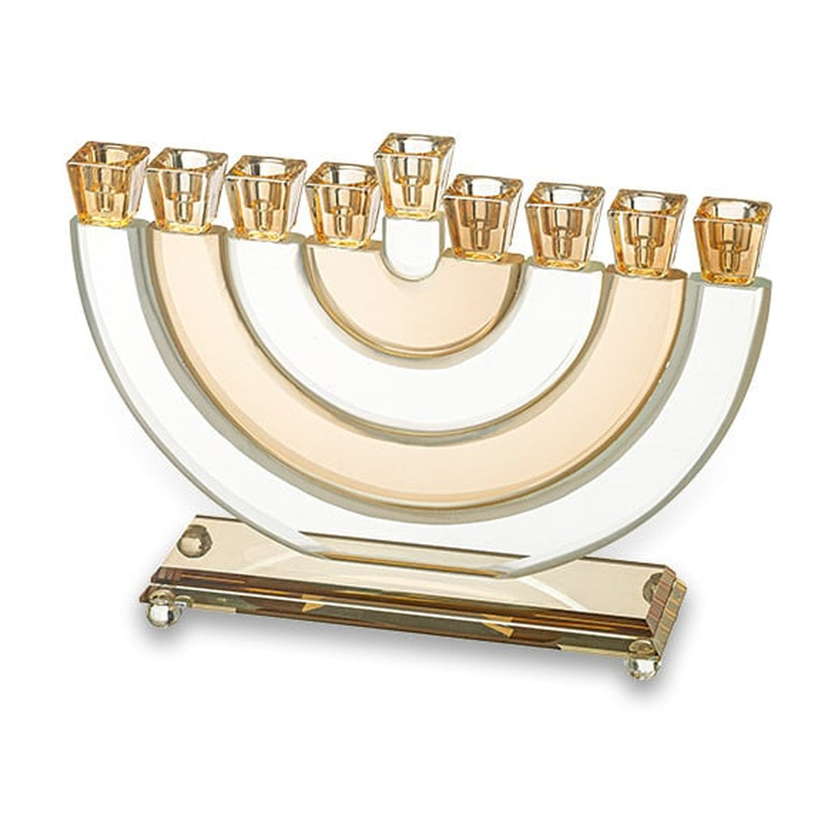 Crystal Elegant Hanukkiah 25cm - Curved Gold and Clear