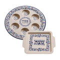 Blue and Purple Floral Design - Bamboo Seder and Matzah Plates