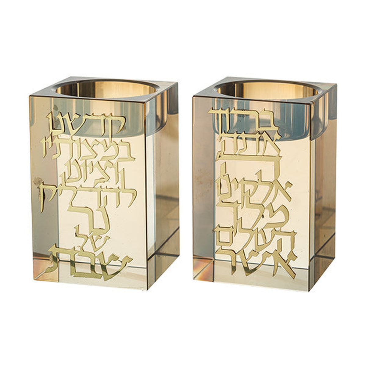 Gold Square Crystal Candlesticks - L'Hadlik Ner Blessing