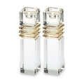 Square Crystal Shabbat Candlesticks with Gold Accents