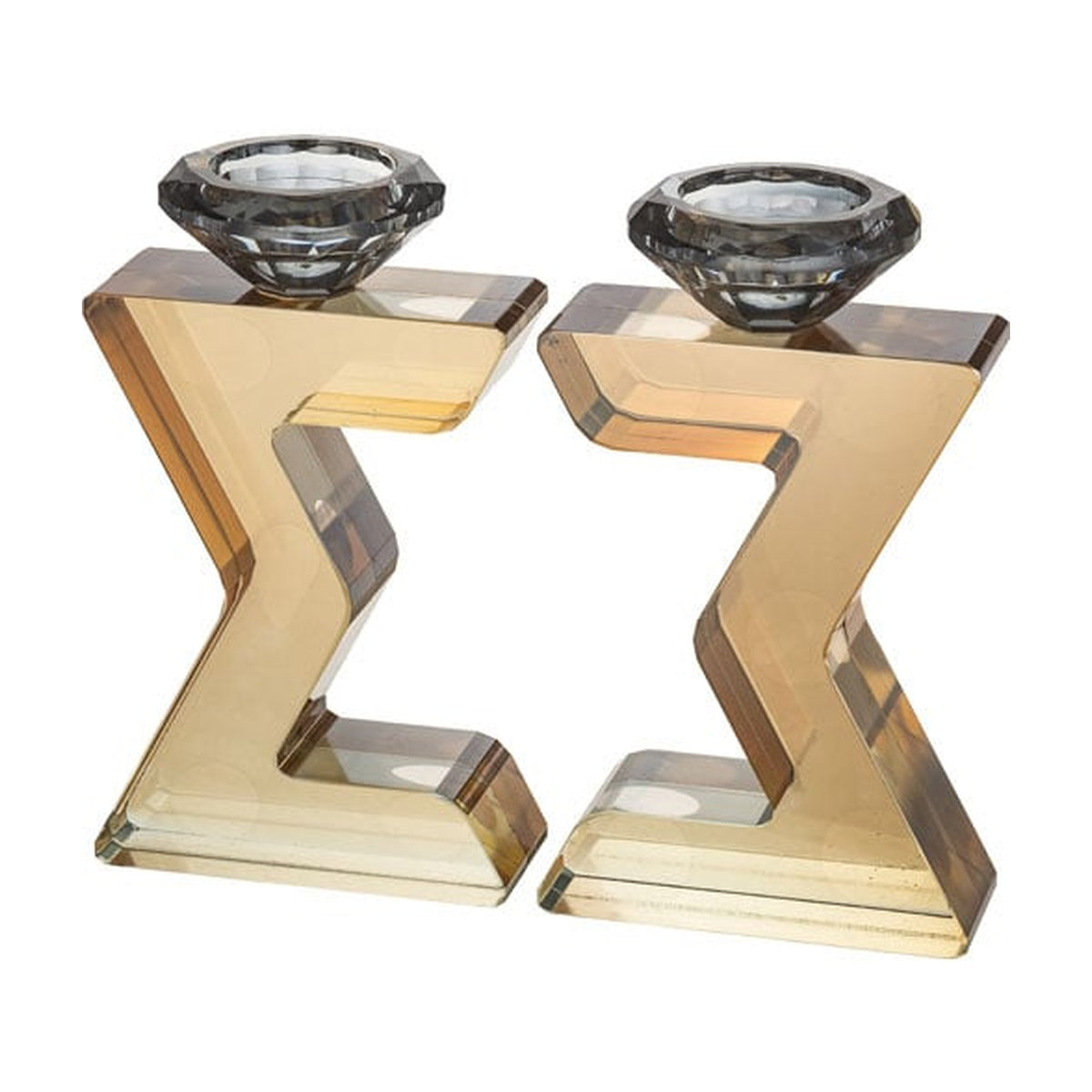 Gold Crystal Magen David Shabbat Candlesticks