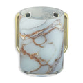 White Marble Washing Cup With Gold Handles - Lucite