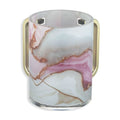 Pink and White Marble Washing Cup With Gold Handles - Lucite