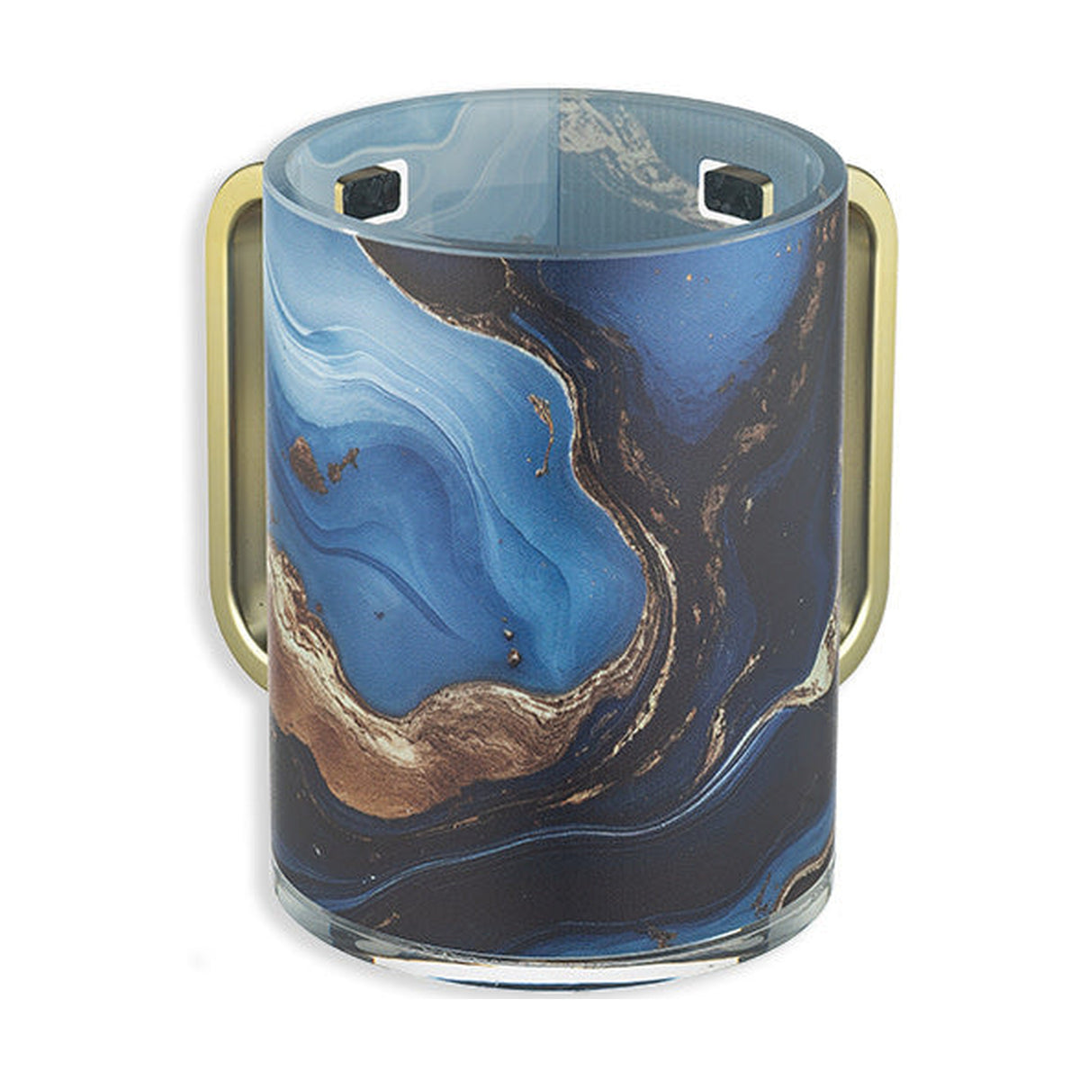 Dark Blue Marble Washing Cup With Gold Handles - Lucite