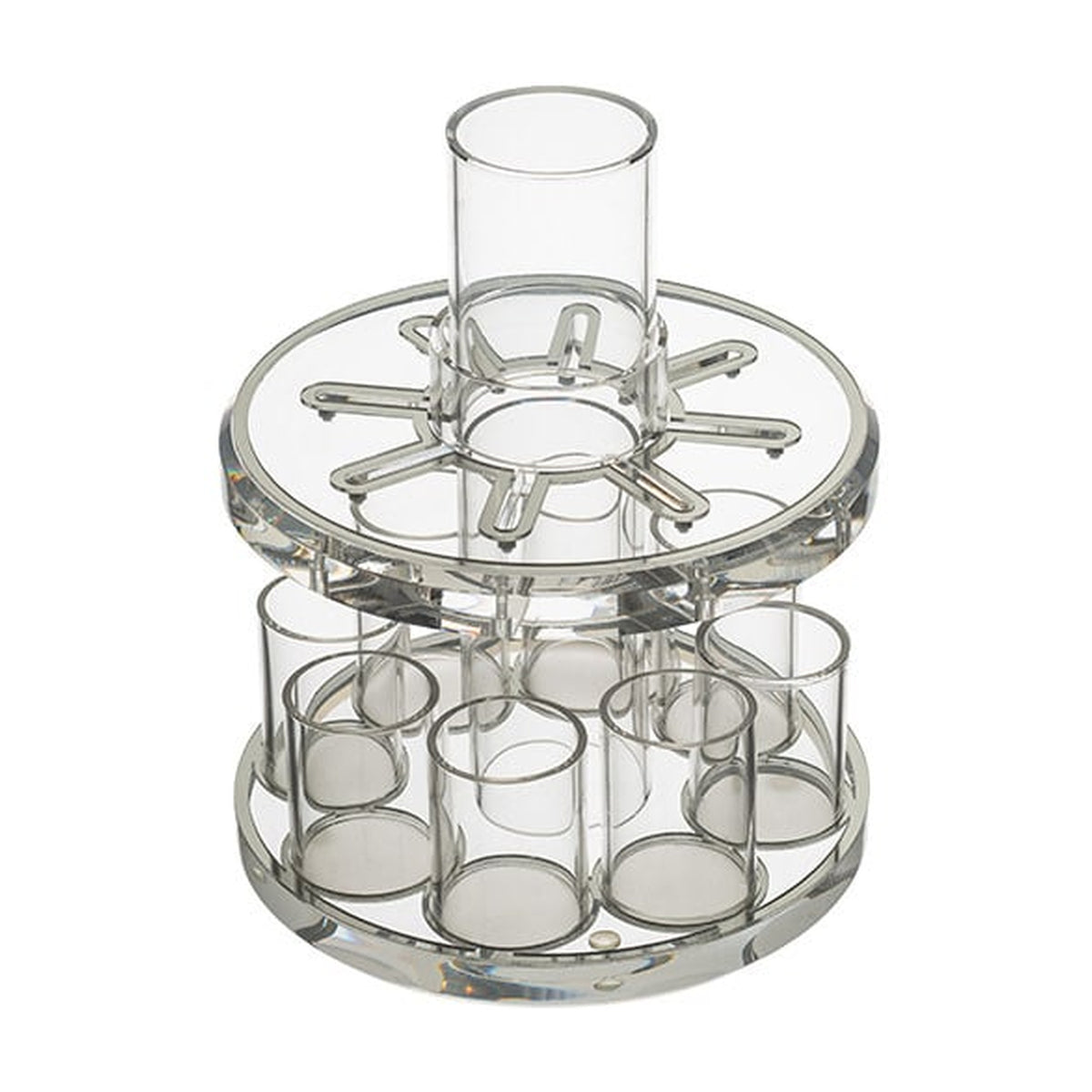 Modern Clear with Silver Lucite Kiddush Fountain Set with 8 cups