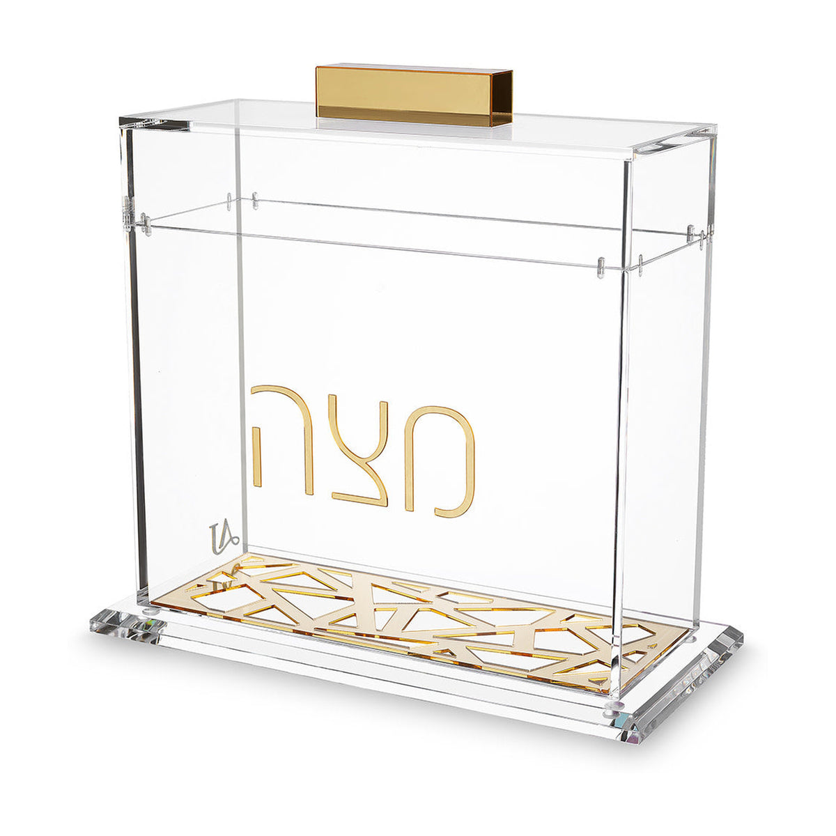 Clear Modern Matzah Holder with Gold Accents